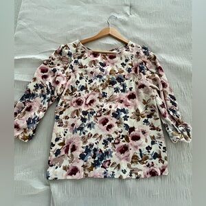 LC Lauren Conrad Pink and Blue Floral Blouse 3/4 length sleeve- Size small